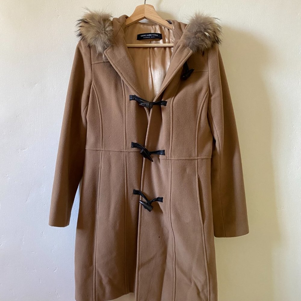 Andrew Marc New York Wool Coat Fur-lined Hood - Picture 3 of 5
